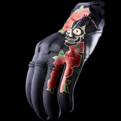 Five Womens Flow Gloves -Motorcycle Parts Store womens flow gloves skull and roses s 4